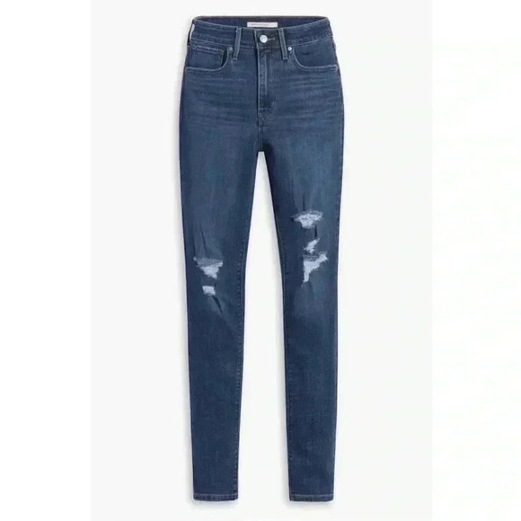 Levi’s 721 High Rise Skinny Jeans Distressed Dark Blue Denim Size 26 - Picture 2 of 16